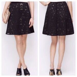 NWT Ann Taylor Size 6P Skirt A line Black Floral Laser Cut Nude Illusion lining